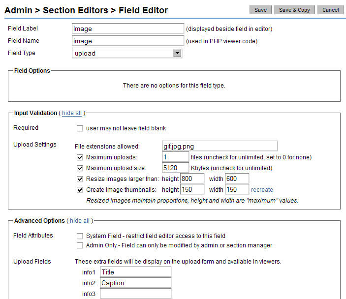 Image Field Settings